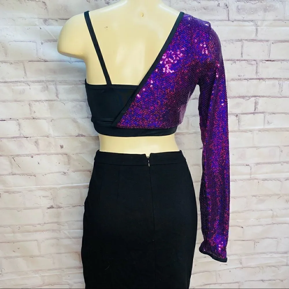 Balera Sequin one arms Dance crop Tops MA - Picture 5 of 7